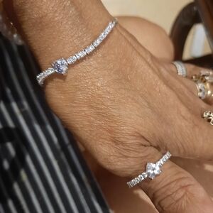 AUTHENTIC GENUINE STERLING SILVER CZ RING & TENNIS BRACELET SET 🌹BIRTHDAY DAY